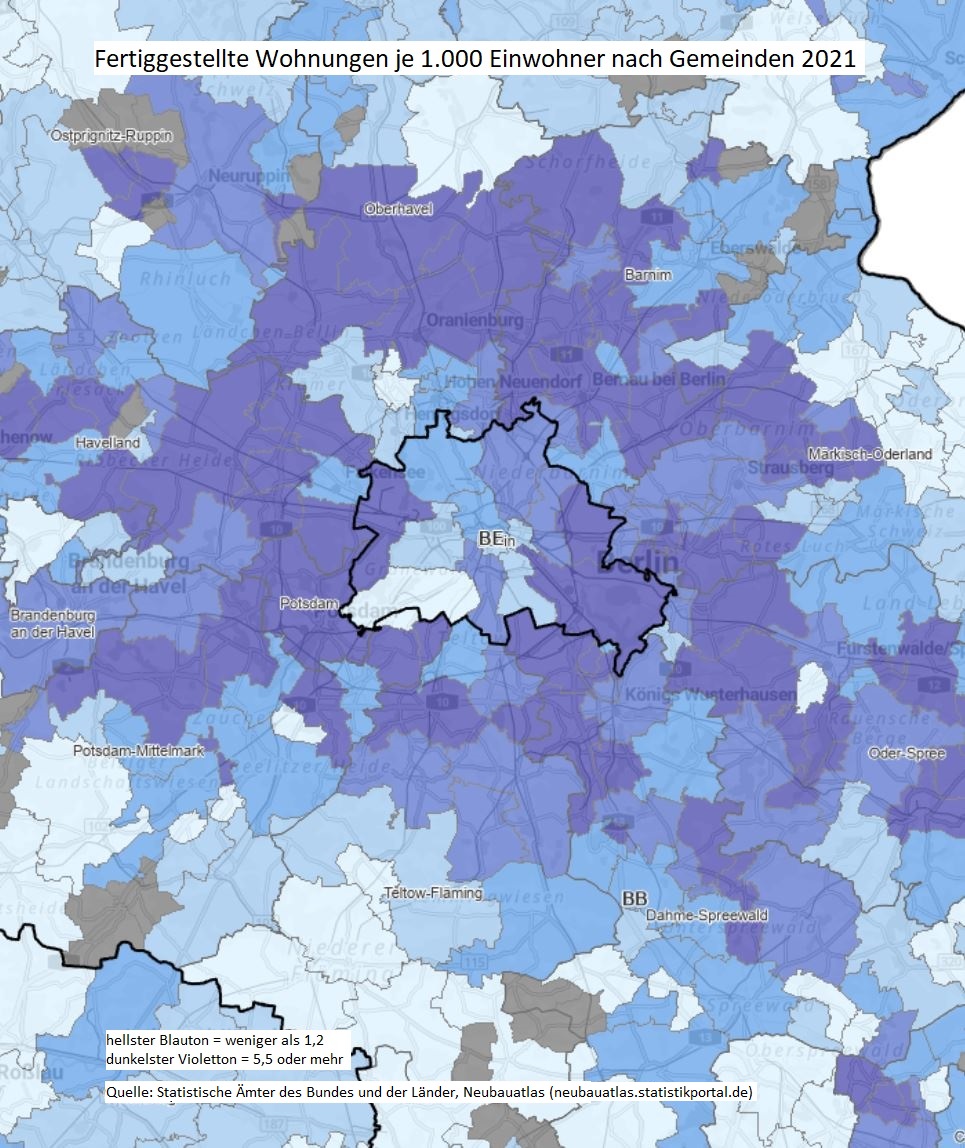 Neubauatlas 2018-2021 zeigt: Das Umland überholt Berlin